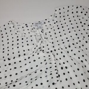 Nine West Top Women's XXL White Black‎ Polka Dots Long Sleeve Blouse Sheer